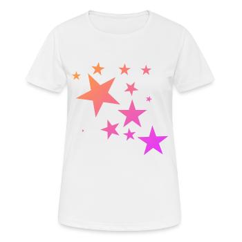 Pink Orange Bunte Sterne Sternenteppich Muster - Frauen T-Shirt atmungsaktiv - Weiß - Vorne - AI Model Female 172 dark (172cm)