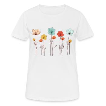 Fleurs simples, dessin au trait, coquelicot, printemps, été - T-shirt respirant Femme - blanc - Devant - AI Model Female 172 dark (172cm)