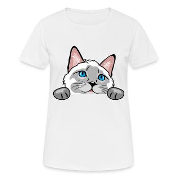 Peeking curious Siamese cat - Women's Breathable T-Shirt - white - Front - AI Model Female 172 dark (172cm)