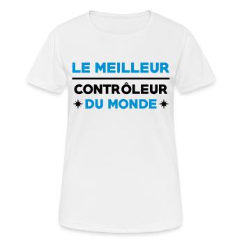 Contrôleur / Controleur / Bus / Transport - T-shirt respirant Femme - blanc - Devant - AI Model Female 172 dark (172cm)