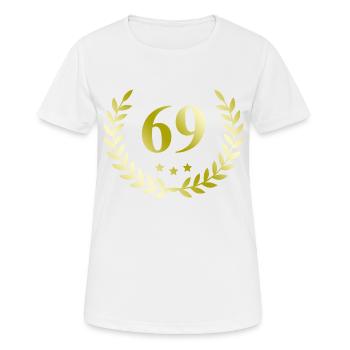 69 Zahl Kranz - Frauen T-Shirt atmungsaktiv - Weiß - Vorne - AI Model Female 172 dark (172cm)