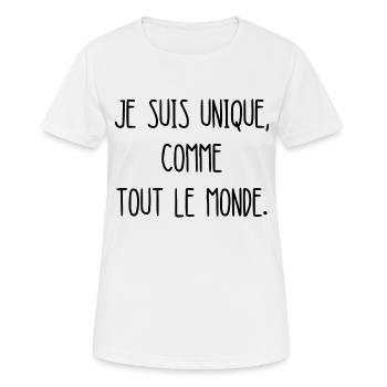je suis unique - T-shirt respirant Femme - blanc - Devant - AI Model Female 172 dark (172cm)