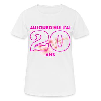 aujourd'hui j'ai 20 ans - T-shirt respirant Femme - blanc - Devant - AI Model Female 172 dark (172cm)