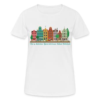 Vue d’Amsterdam, maisons hollandaises typiques, Hollande - T-shirt respirant Femme - blanc - Devant - AI Model Female 172 dark (172cm)