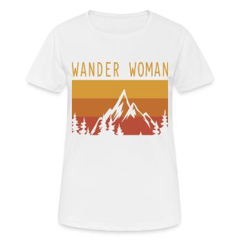 Wander Woman lustige Sprüche Berge Wandern - Frauen T-Shirt atmungsaktiv - Weiß - Vorne - AI Model Female 172 dark (172cm)