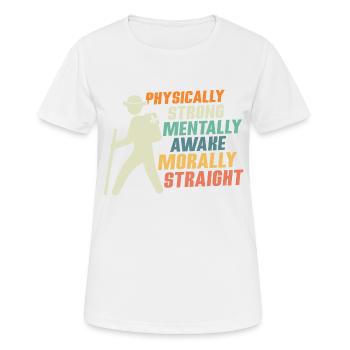 Scout Strength: Physical, Mental, Moral Tee - Frauen T-Shirt atmungsaktiv - Weiß - Vorne - AI Model Female 172 dark (172cm)