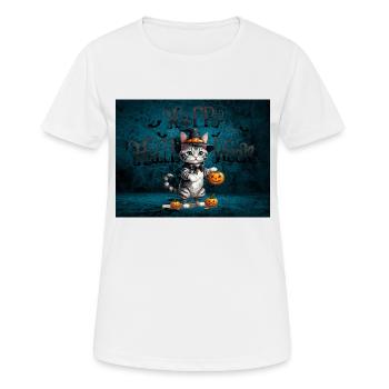 Gespenstische niedliche Halloween-Katze Spooky - Frauen T-Shirt atmungsaktiv - Weiß - Vorne - AI Model Female 172 dark (172cm)