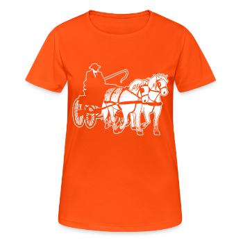 Kutsche Schimmel Percheron Fahrsport Geschenk Hufe - Frauen T-Shirt atmungsaktiv - Neonorange - Vorne - AI Model Female 172 dark (172cm)
