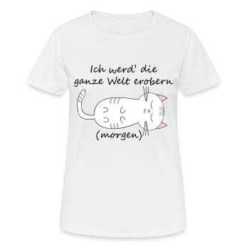 Katze die Welt erobern - Frauen T-Shirt atmungsaktiv - Weiß - Vorne - AI Model Female 172 dark (172cm)