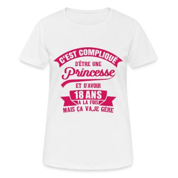 anniversaire de 18 ans. Princesse, fille, cadeau - T-shirt respirant Femme - blanc - Devant - AI Model Female 172 dark (172cm)
