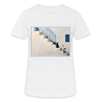 Lots of cats on white stairs in Greece - Women's Breathable T-Shirt - white - Front - AI Model Female 172 dark (172cm)