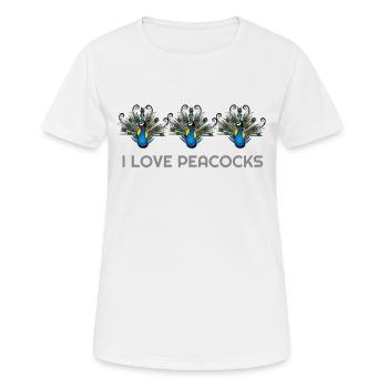 Ich liebe Pfauen, Pfauen, Pfau Hoodies, Peacoc - Frauen T-Shirt atmungsaktiv - Weiß - Vorne - AI Model Female 172 dark (172cm)