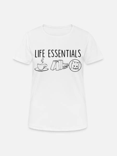 Life Essentials KaffeeBücher Katze - Frauen T-Shirt atmungsaktiv - Weiß