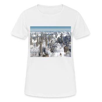 Futuristische Hochhäuser in einer Megastadt - Frauen T-Shirt atmungsaktiv - Weiß - Vorne - AI Model Female 172 dark (172cm)