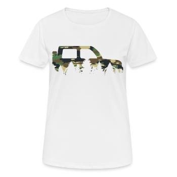 Geländewagen im Wald mit Camouflage - Frauen T-Shirt atmungsaktiv - Weiß - Vorne - AI Model Female 172 dark (172cm)
