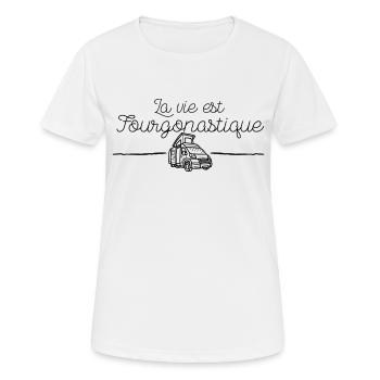 La vie est Fourgonastique humour Fourgon aménagée - T-shirt respirant Femme - blanc - Devant - AI Model Female 172 dark (172cm)