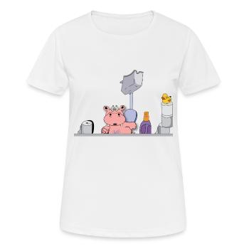 WC WC salle de bain enfants ménage hippopotame - T-shirt respirant Femme - blanc - Devant - AI Model Female 172 dark (172cm)