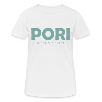 Pori - Finland - Coordinates - Longitude Latitude - Frauen T-Shirt atmungsaktiv - Weiß - Vorne - AI Model Female 172 dark (172cm)