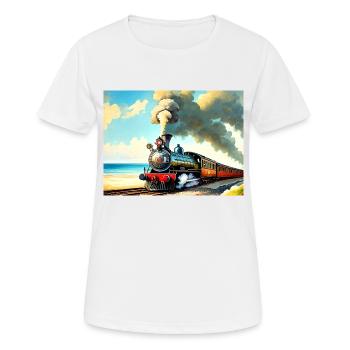 Dampflok am Strand - Frauen T-Shirt atmungsaktiv - Weiß - Vorne - AI Model Female 172 dark (172cm)