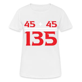 45 + 45 = 135 33 - Frauen T-Shirt atmungsaktiv - Weiß - Vorne - AI Model Female 172 dark (172cm)