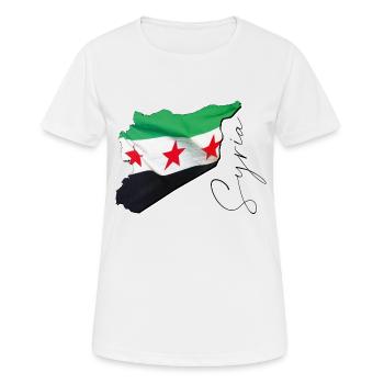 Syrien Flagge in der Syrien Landkarte EN - Frauen T-Shirt atmungsaktiv - Weiß - Vorne - AI Model Female 172 dark (172cm)