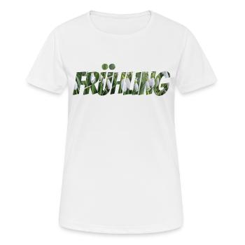 Frühling – Blumen Schriftzug mit Schneeglöckchen - Frauen T-Shirt atmungsaktiv - Weiß - Vorne - AI Model Female 172 dark (172cm)