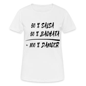 50 % salsa + 50 % Bachata = 100 % Dancer - T-shirt respirant Femme - blanc - Devant - AI Model Female 172 dark (172cm)