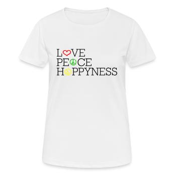 love peace happyness schwarz rot gruen gelb - Frauen T-Shirt atmungsaktiv - Weiß - Vorne - AI Model Female 172 dark (172cm)