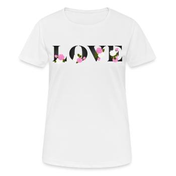 AMOUR - en rose rose rose fleurs et feuilles - T-shirt respirant Femme - blanc - Devant - AI Model Female 172 dark (172cm)