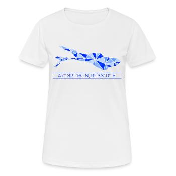 Lac de Constance | Coordonnées | Bleu - T-shirt respirant Femme - blanc - Devant - AI Model Female 172 dark (172cm)