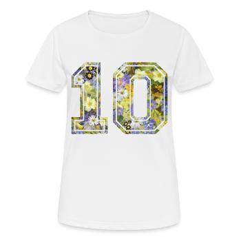 Number 10 flower, Football team, university basketball - Women's Breathable T-Shirt - white - Front - AI Model Female 172 dark (172cm)
