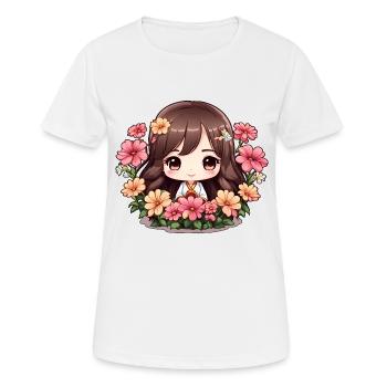 Une chibi en fleurs - T-shirt respirant Femme - blanc - Devant - AI Model Female 172 dark (172cm)