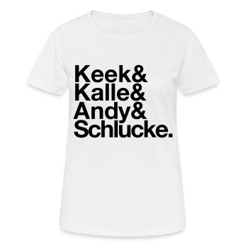 Keek&Kalle&Andy&Schlucke. - Frauen T-Shirt atmungsaktiv - Weiß - Vorne - AI Model Female 172 dark (172cm)
