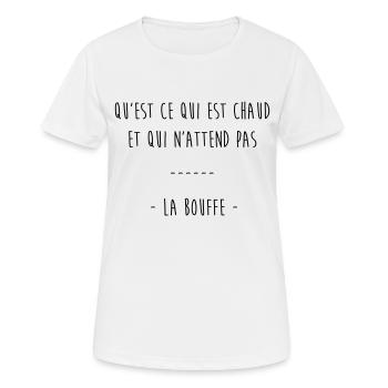 qu'est ce qui est chaud & qui n'attend pas la bouf - T-shirt respirant Femme - blanc - Devant - AI Model Female 172 dark (172cm)