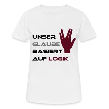 Vulkan-Glaube: Logik - (Hand rot) - Frauen T-Shirt atmungsaktiv - Weiß - Vorne - AI Model Female 172 dark (172cm)