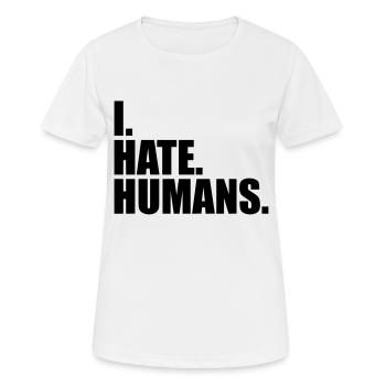 cool logo humans text sticker fuck you fuck off - Women's Breathable T-Shirt - white - Front - AI Model Female 172 dark (172cm)