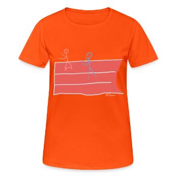 Läufer Strichmännchen, Sprint Rennen Wettkampf - Frauen T-Shirt atmungsaktiv - Neonorange - Vorne - AI Model Female 172 dark (172cm)