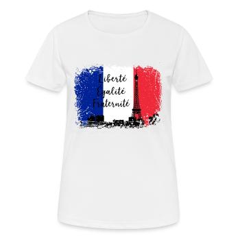 Drapeau français Liberté Egaliteé Fraternité Eiffel - T-shirt respirant Femme - blanc - Devant - AI Model Female 172 dark (172cm)