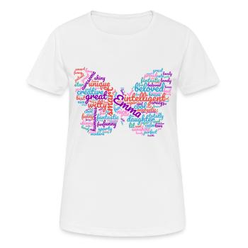 Emma Wordcloud Schmetterlingsgeschenk für Emma - Frauen T-Shirt atmungsaktiv - Weiß - Vorne - AI Model Female 172 dark (172cm)