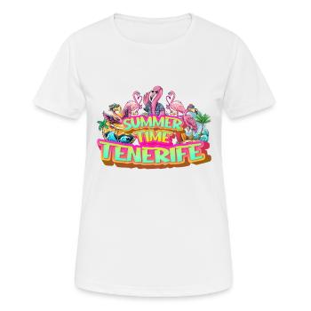 Teneriffa Sommer Flamingo Palmen Strand Meer - Frauen T-Shirt atmungsaktiv - Weiß - Vorne - AI Model Female 172 dark (172cm)