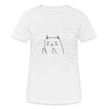 Katze Kater Mittelfinger Geste - Frauen T-Shirt atmungsaktiv - Weiß - Vorne - AI Model Female 172 dark (172cm)