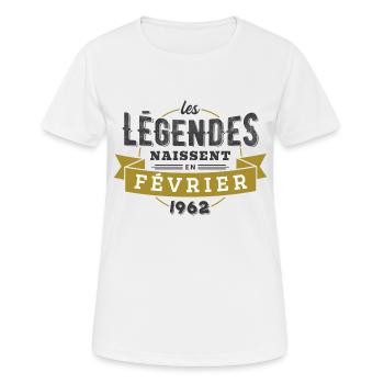 Les légendes naissent en février 1962 - T-shirt respirant Femme - blanc - Devant - AI Model Female 172 dark (172cm)