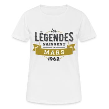 Les légendes naissent en mars 1962 - T-shirt respirant Femme - blanc - Devant - AI Model Female 172 dark (172cm)
