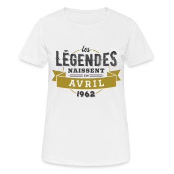Les légendes naissent en avril 1962 - T-shirt respirant Femme - blanc - Devant - AI Model Female 172 dark (172cm)