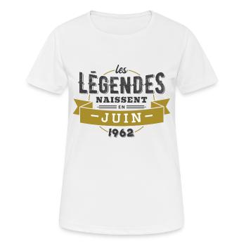 Les légendes naissent en juin 1962 - T-shirt respirant Femme - blanc - Devant - AI Model Female 172 dark (172cm)
