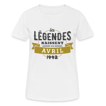 Les légendes naissent en avril 1992 - T-shirt respirant Femme - blanc - Devant - AI Model Female 172 dark (172cm)