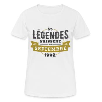 Les légendes naissent en septembre 1992 - T-shirt respirant Femme - blanc - Devant - AI Model Female 172 dark (172cm)