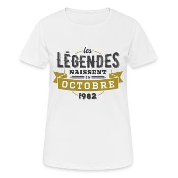 Les légendes naissent en octobre 1982 - T-shirt respirant Femme - blanc - Devant - AI Model Female 172 dark (172cm)