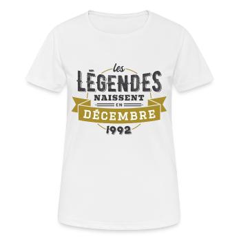 Les légendes naissent en décembre 1992 - T-shirt respirant Femme - blanc - Devant - AI Model Female 172 dark (172cm)