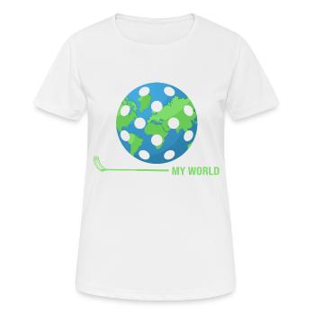 Floorball Unihockey FLOORBALL-world Floorballer - Frauen T-Shirt atmungsaktiv - Weiß - Vorne - AI Model Female 172 dark (172cm)
